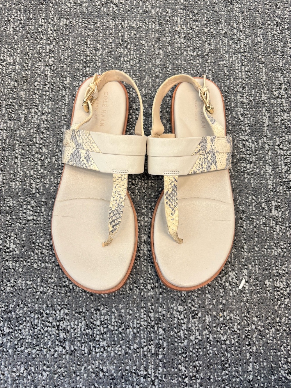 Cole Haan Beige Snake-Print Thong Sandals